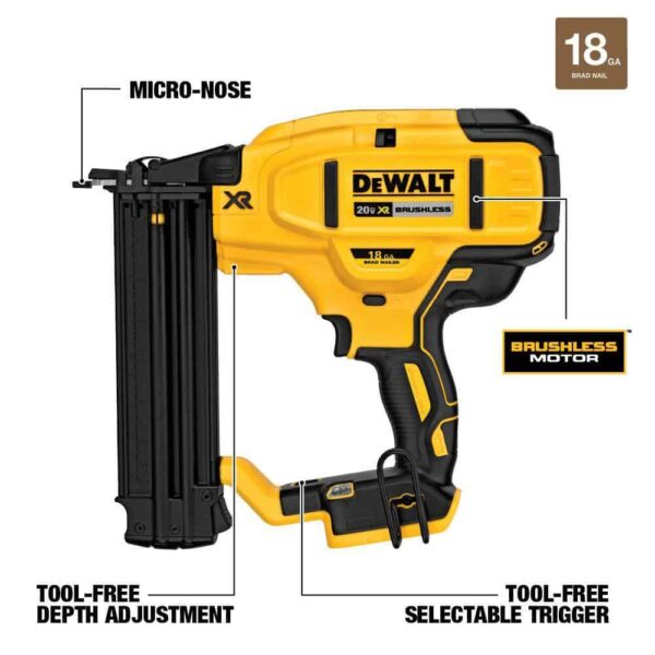 20V MAX XR Lithium-Ion 18-Gauge Cordless Brad Nailer Kit, 1/4 in. Impact Driver, (1) 2.0Ah Battery, and Charger - Image 3