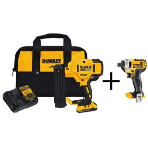 20V MAX XR Lithium-Ion 18-Gauge Cordless Brad Nailer Kit, 1/4 in. Impact Driver, (1) 2.0Ah Battery, and Charger