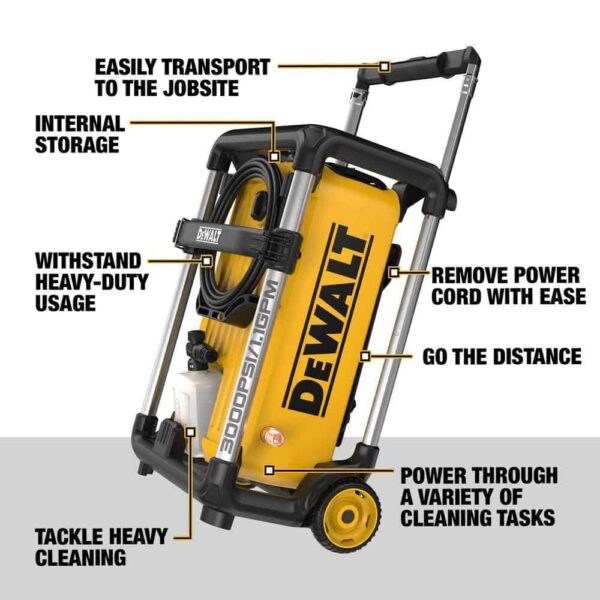 DWPW3000 3000 PSI 1.1 GPM 15 Amp Cold Water Electric Pressure Washer with Internal Equipment Storage - Image 2