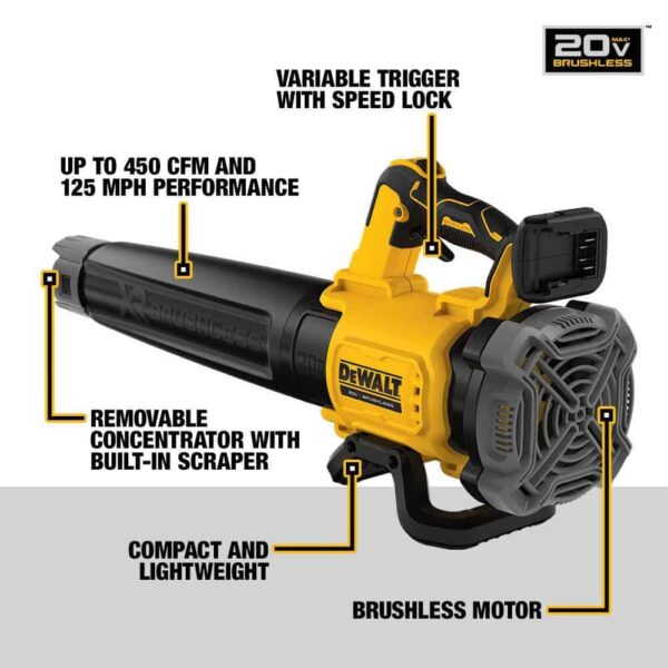 20V MAX 125 MPH 450 CFM Cordless Battery Powered Handheld Leaf Blower Kit with 6Ah and 4Ah Batteries, Charger and Bag - Image 10