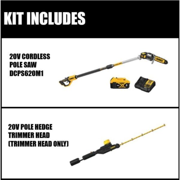 20V MAX 8in. Cordless Battery Powered Pole Saw + Hedge with (1) 4 AH Battery   Charger - Image 3