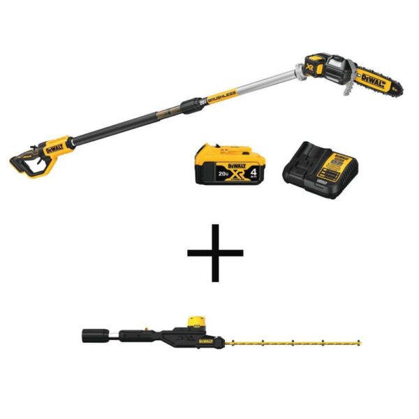 20V MAX 8in. Cordless Battery Powered Pole Saw + Hedge with (1) 4 AH Battery   Charger
