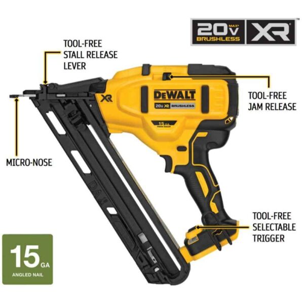 DCN650BW15200-2 20V MAX XR 15-Gauge Cordless Angled Finish Nailer (Tool-Only) and 2 in. x 15-Gauge Angled Finish Nails (2500 Piece) - Image 2