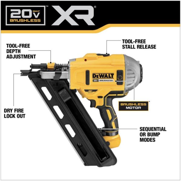 DCN692B 20V MAX XR Lithium-Ion Cordless Brushless 2-Speed 30?? Paper Collated Framing Nailer (Tool Only) - Image 2