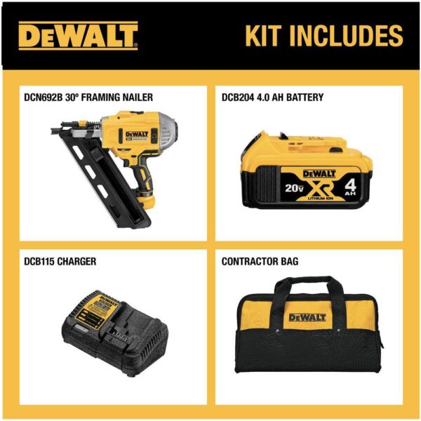 DCN692M1 20V MAX XR Lithium-Ion Cordless Brushless 2-Speed 30° Paper Collated Framing Nailer with 4.0Ah Battery and Charger - Image 2