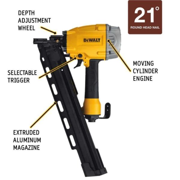 DWF83PLW10D131 Pneumatic 21-Degree Collated Framing Nailer and 3 in. x 0.131 in. Metal Framing Nails (2000 Pack) - Image 3