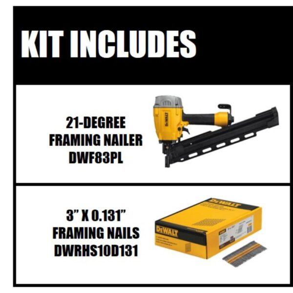 DWF83PLW10D131 Pneumatic 21-Degree Collated Framing Nailer and 3 in. x 0.131 in. Metal Framing Nails (2000 Pack) - Image 2