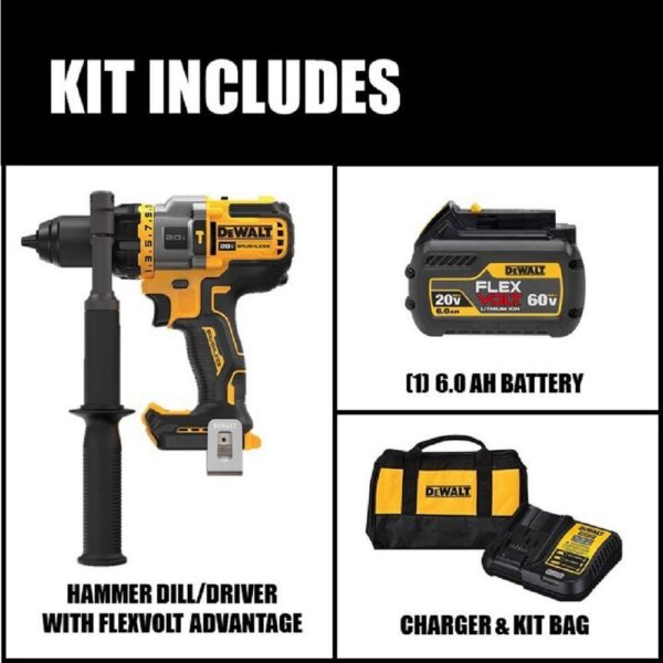 DCD999T1 20V MAX Cordless Brushless 1/2 in. Hammer Drill/Driver with VOLT ADVANTAGE and (1) VOLT 6.0Ah Battery - Image 3
