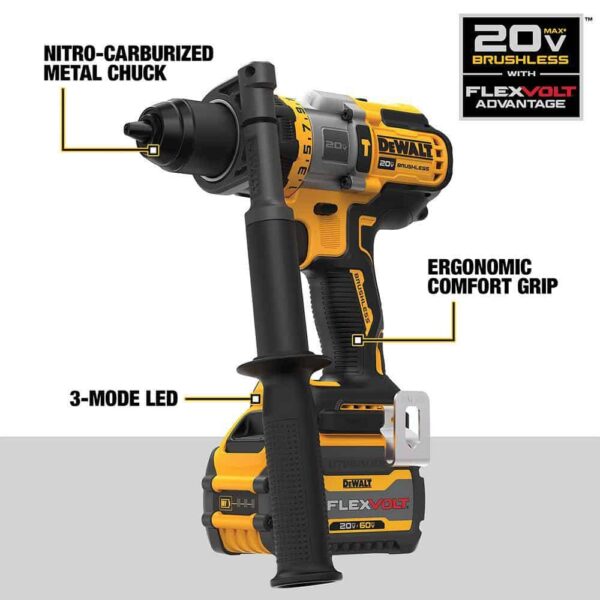 DCD999T1 20V MAX Cordless Brushless 1/2 in. Hammer Drill/Driver with VOLT ADVANTAGE and (1) VOLT 6.0Ah Battery - Image 4