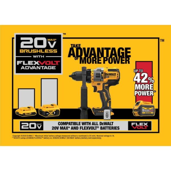 DCD999T1 20V MAX Cordless Brushless 1/2 in. Hammer Drill/Driver with VOLT ADVANTAGE and (1) VOLT 6.0Ah Battery - Image 2