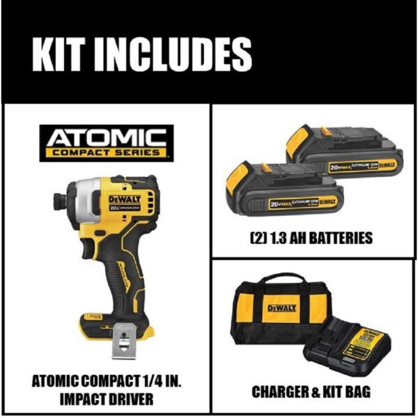 DCF809C2W354 ATOMIC 20V MAX Cordless Brushless Compact 1/4 in. Impact Driver Kit and ATOMIC 20V Oscillating Tool - Image 2