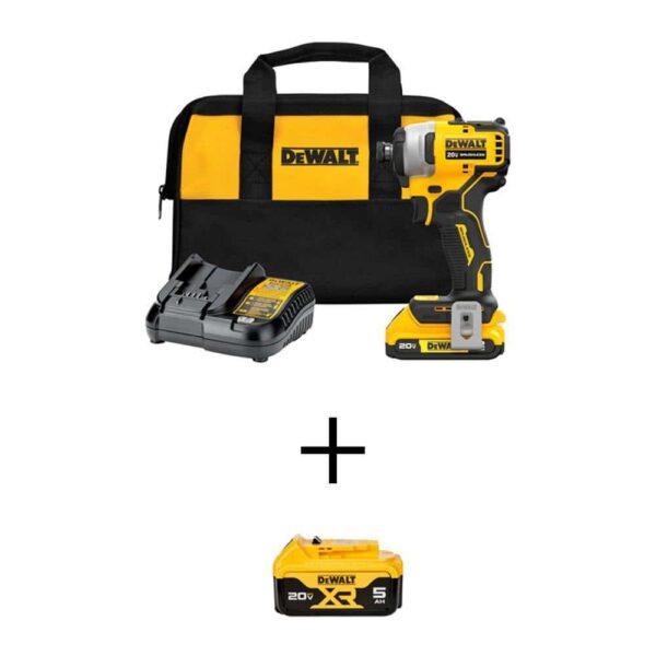 DCF809D1WDCB205 ATOMIC 20V MAX Lithium-Ion Brushless Cordless Compact 1/4 in. Impact Driver with 2Ah and 5Ah Batteries, Charger and Bag