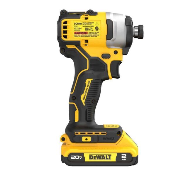 DCF809D1WDCB205 ATOMIC 20V MAX Lithium-Ion Brushless Cordless Compact 1/4 in. Impact Driver with 2Ah and 5Ah Batteries, Charger and Bag - Image 7