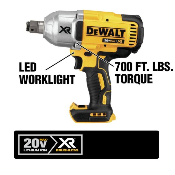 DCF897B 20V MAX XR Cordless Brushless 3/4 in. High Torque Impact Wrench with Hog Ring Anvil (Tool Only) - Image 5