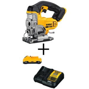 DCS331BW230C 20V MAX Cordless Jig Saw, (1) 20V MAX Compact Lithium-Ion 3.0Ah Battery, and 12V-20V MAX Charger