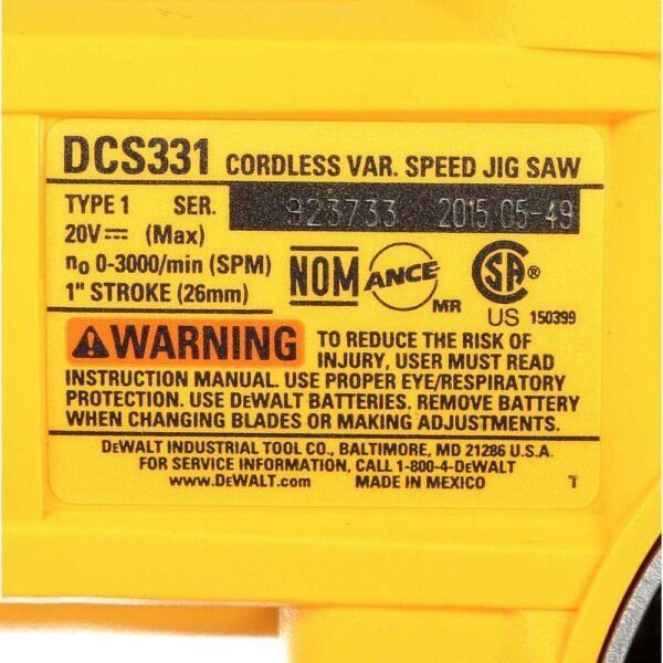 DCS331BW230C 20V MAX Cordless Jig Saw, (1) 20V MAX Compact Lithium-Ion 3.0Ah Battery, and 12V-20V MAX Charger - Image 8