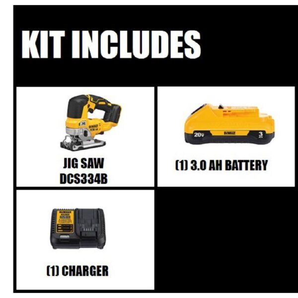 20V MAX XR Cordless Brushless Jigsaw, (1) 20V MAX Compact Lithium-Ion 3.0Ah Battery, and 12V-20V MAX Charger - Image 2