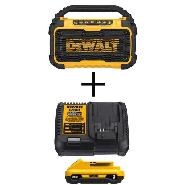 DCR010WDCB230C 20V MAX Bluetooth Speaker, (1) 20V MAX Compact Lithium-Ion 3.0Ah Battery, and 12V-20V MAX Charger