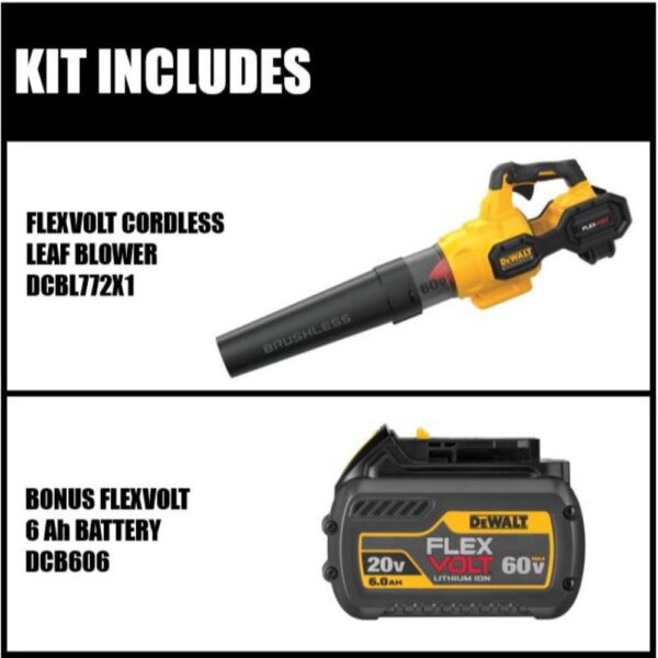 DCBL772BWB609 60V MAX 125 MPH 600 CFM Brushless Cordless Battery Powered Axial Leaf Blower Kit with (1) FLEXVOLT 3Ah Battery   Charger - Image 2