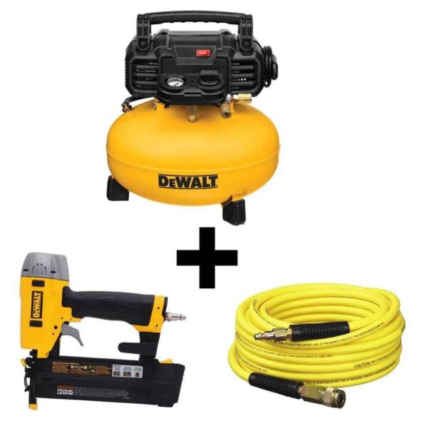 DWFP55126W23450 6 Gal. 165 PSI Electric Pancake Air Compressor with 18-Gauge Pneumatic 2 in. Brad Nailer   50 ft. x 1/4 in. Air Hose