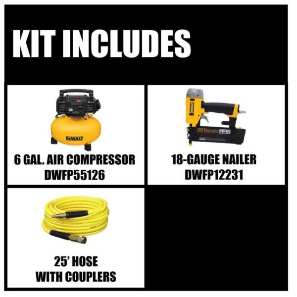 DWFP55126W23450 6 Gal. 165 PSI Electric Pancake Air Compressor with 18-Gauge Pneumatic 2 in. Brad Nailer   50 ft. x 1/4 in. Air Hose - Image 2
