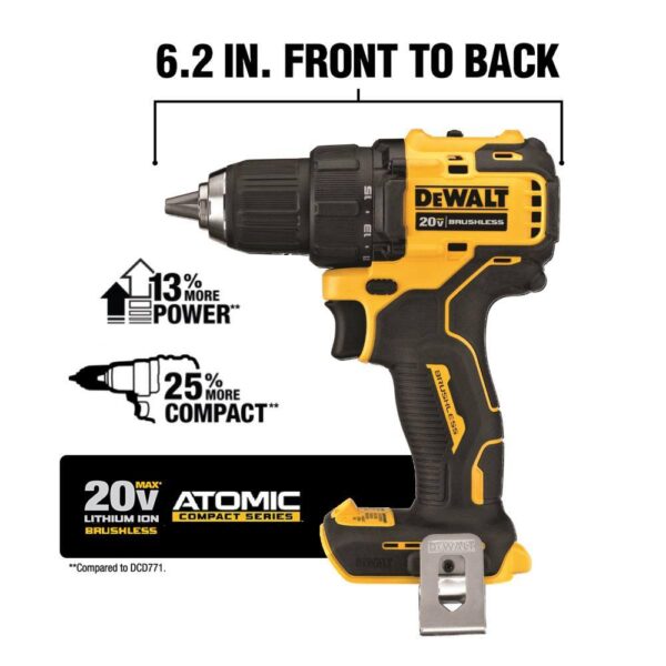 DCD708C2W354B ATOMIC 20V MAX Cordless Brushless Compact 1/2 in. Drill/Driver, 20V Oscillating Tool, and (2) 20V 1.3Ah Batteries - Image 3
