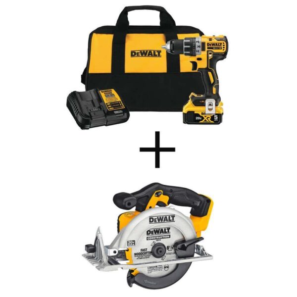 DCD791P1W391 20V MAX XR Cordless Brushless 1/2 in. Drill/Driver, 6-1/2 in. Circular Saw, (1) 20V 5.0Ah Battery, and Charger