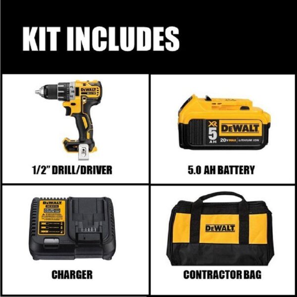 DCD791P1W391 20V MAX XR Cordless Brushless 1/2 in. Drill/Driver, 6-1/2 in. Circular Saw, (1) 20V 5.0Ah Battery, and Charger - Image 2