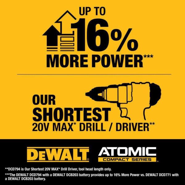 DCD794D1 ATOMIC 20-Volt Lithium-Ion Cordless Compact 1/2 in. Drill/Driver Kit with 2.0Ah Battery, Charger and Bag - Image 13
