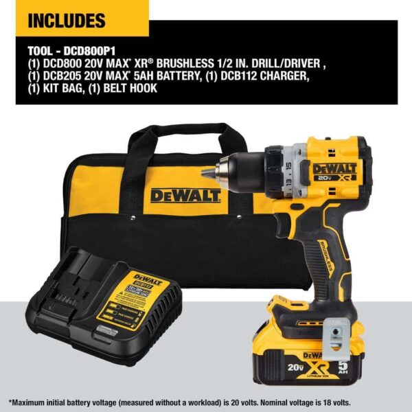 DCD800P1WDCS354 20V MAX XR Lithium-Ion Cordless Compact 1/2 in. Drill/Driver Kit with ATOMIC Cordless Brushless Oscillating Multi-Tool - Image 14