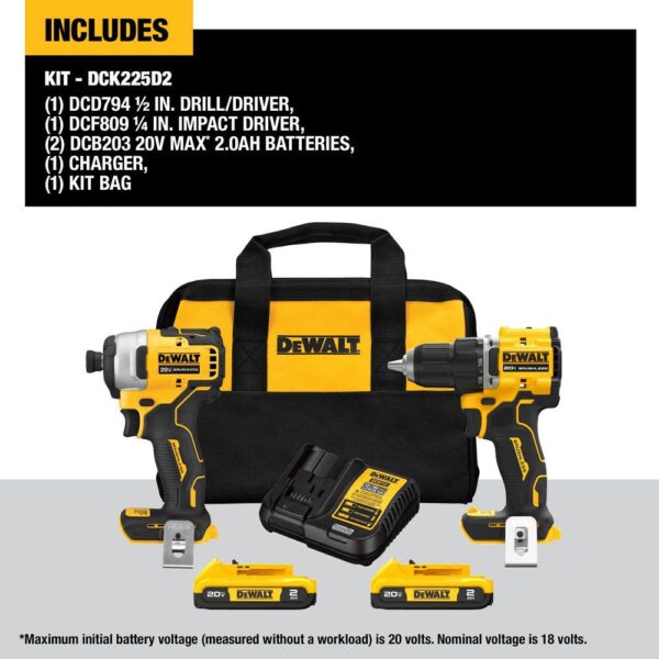 DCK225D2 ATOMIC 20-Volt MAX Lithium-Ion Cordless Combo Kit (2-Tool) with (2) 2.0Ah Batteries, Charger and Bag - Image 3