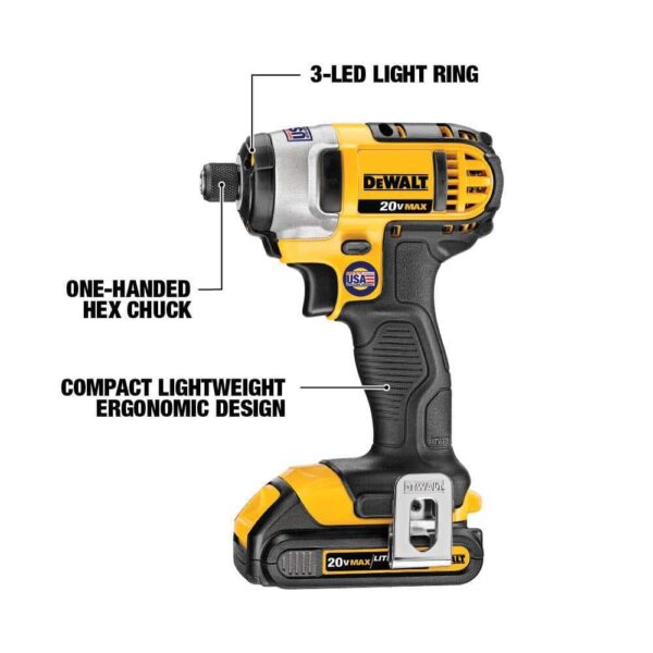 DCK240C2 20V MAX Cordless Drill/Impact 2 Tool Combo Kit with (2) 20V 1.3Ah Batteries, Charger, and Bag - Image 9