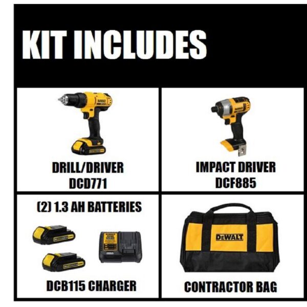 DCK240C2 20V MAX Cordless Drill/Impact 2 Tool Combo Kit with (2) 20V 1.3Ah Batteries, Charger, and Bag - Image 11