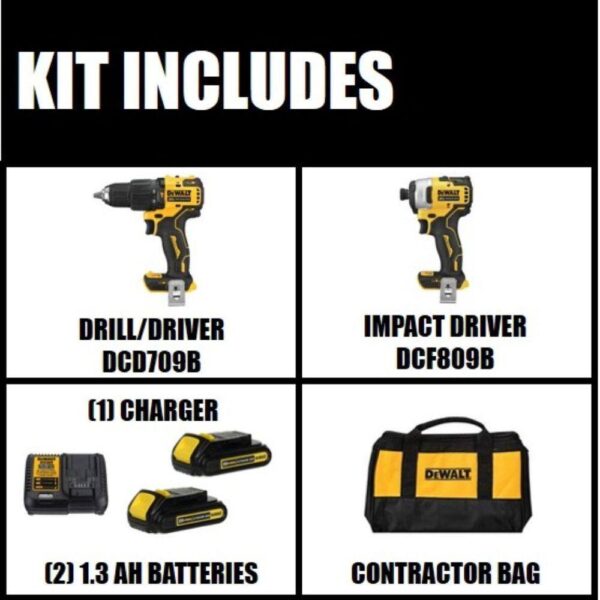 DCK279C2W412 ATOMIC 20V MAX Cordless Brushless Hammer Drill/Impact 2 Tool Combo Kit, 20V 4.5-5 in. Grinder, and (2) 1.3Ah Batteries - Image 9