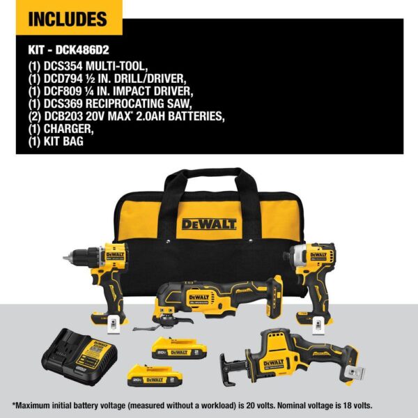 DCK486D2 ATOMIC 20-Volt Lithium-Ion Cordless Brushless Combo Kit (4-Tool) with (2) 2.0Ah Batteries, Charger and Bag - Image 2