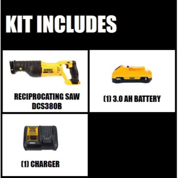 DCB230CwDCS380B 20V MAX Cordless Reciprocating Saw, (1) 20V MAX Compact Lithium-Ion 3.0Ah Battery, and 12V-20V MAX Charger - Image 2