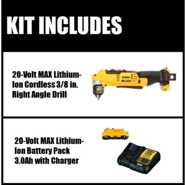 DCB230CW740B 20V MAX Cordless 3/8 in. Right Angle Drill/Driver and (1) 20V 3.0Ah Battery and Charger - Image 2
