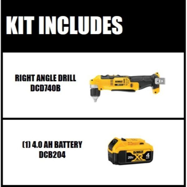 DCD740BW204 20V MAX Cordless 3/8 in. Right Angle Drill/Driver and (1) 20V MAX XR Premium Lithium-Ion 4.0Ah Battery - Image 2