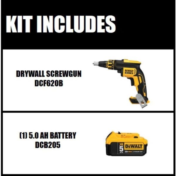 DCF620BW205 20V MAX XR Cordless Brushless Drywall Screw Gun and (1) 20V MAX XR Premium Lithium-Ion 5.0Ah Battery - Image 2