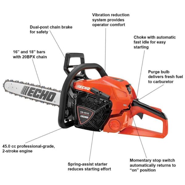 CS-4510-18 18 in. 45.0 cc Gas 2-Stroke Rear Handle Chainsaw - Image 2