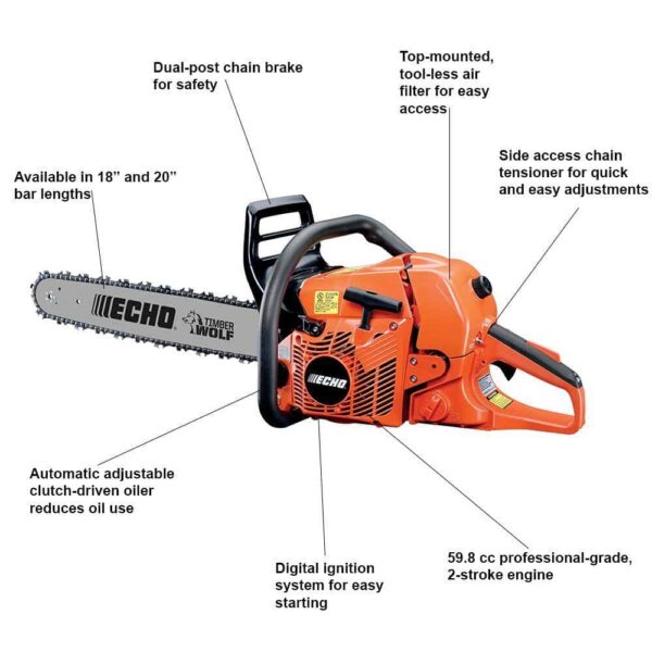 CS-590-24 24 in. 59.8 cc Gas 2-Stroke Rear Handle Timber Wolf Chainsaw - Image 3