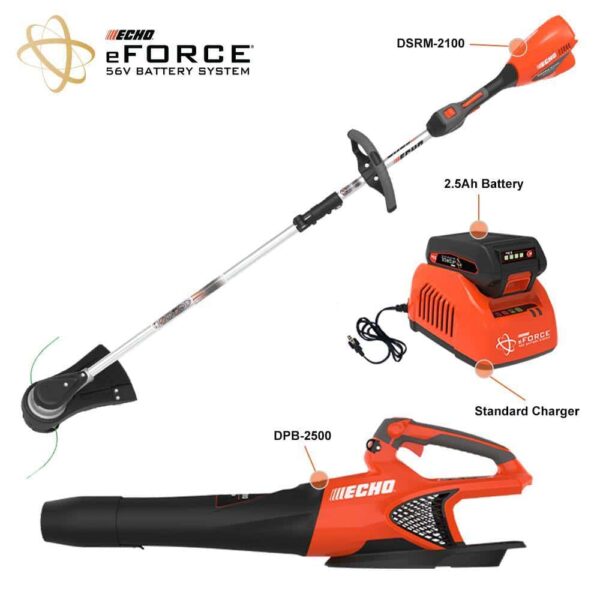 eFORCE 56V Cordless Battery 16 in. String Trimmer and 151 MPH 526 CFM Blower Combo Kit w/ 2.5Ah Battery   Charger 2-Tool - Image 2