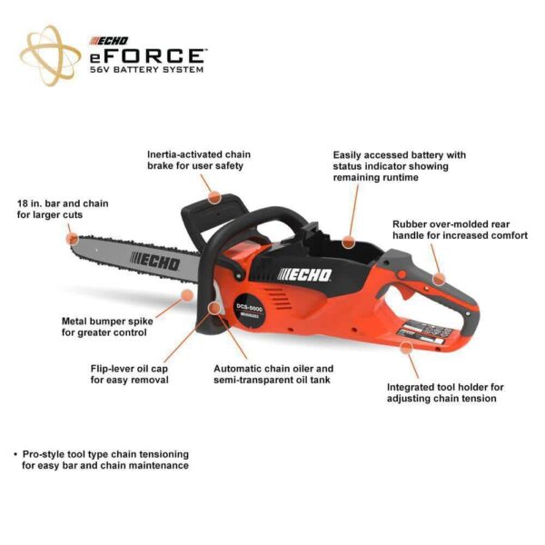 V-CAFXAF eFORCE 18 in. 56-Volt Cordless Battery Rear-Handle Chainsaw and Chain Combo Kit with 5.0Ah Battery and Charger(1-Tool) - Image 2