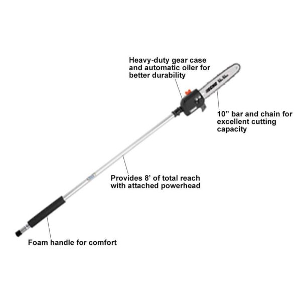 99944200532 8 ft. Power Pruner Pole Saw Attachment with 10 in. Bar and Chain for  Pro Attachment Series - Image 6