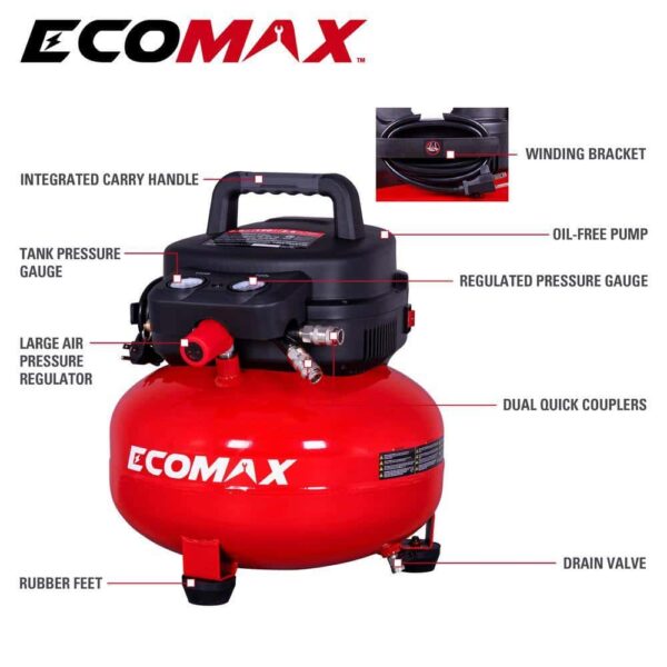 ECOMAX AT01111P-06-04 6 Gal. 150 PSI Electric Pancake Air Compressor - Image 2