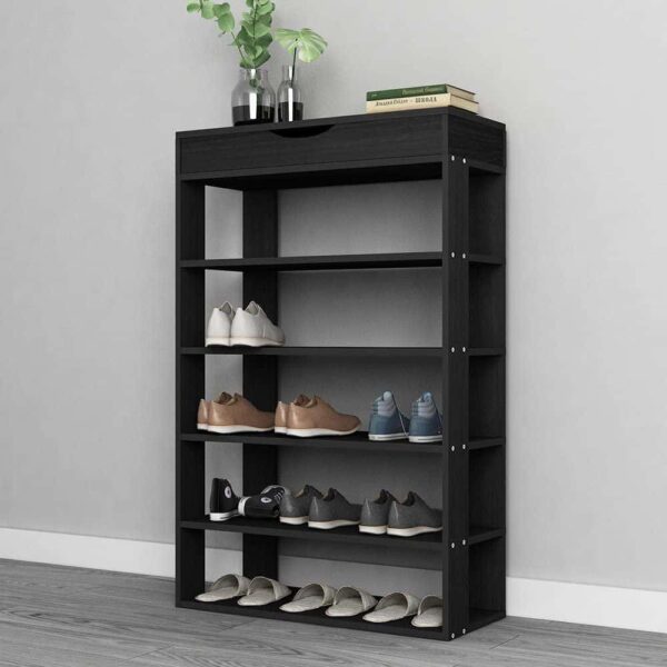 SogesPower Wooden Shoe Rack 5 Tier Shoe Storage Shelf Free Standing Shoe Organizer for Entryway, Hallway, Black - Image 8