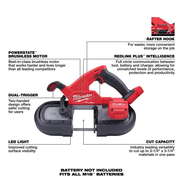 M18 FUEL Cordless Brushless 3-1/4 in. Compact Dual-Trigger Band Saw Tool Only - Image 5
