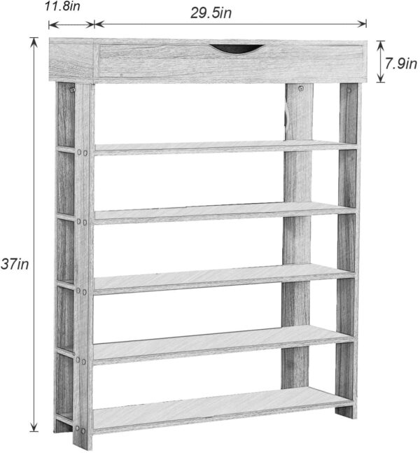 SogesPower Wooden Shoe Rack 5 Tier Shoe Storage Shelf Free Standing Shoe Organizer for Entryway, Hallway, Black - Image 4