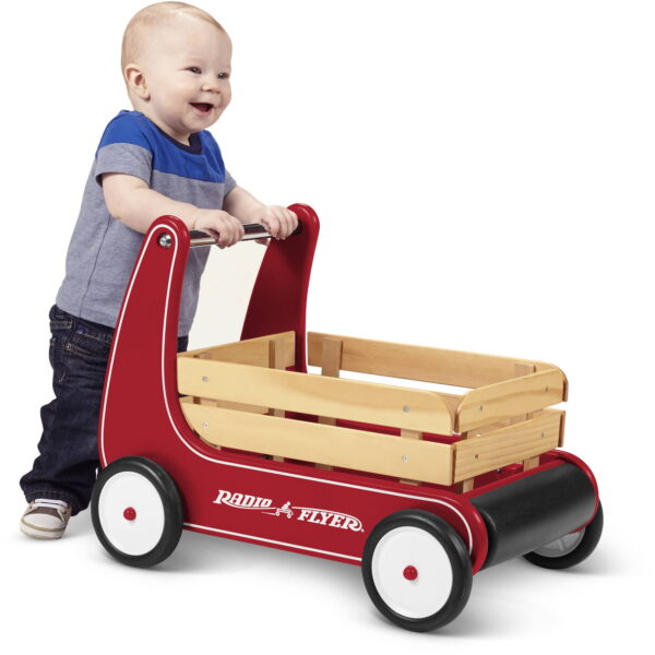 Classic Walker Wagon, Wood Push Walker, Red - Image 2