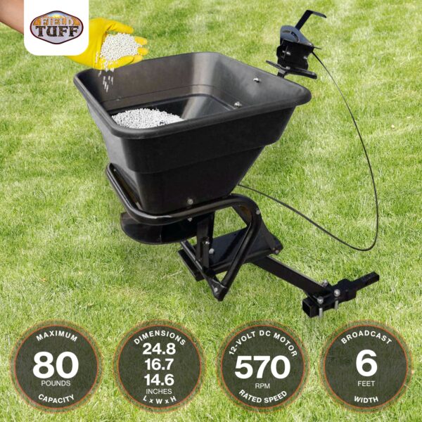 12V ATV Hitch Mount Receiver 80 lb. Grass, Seed, Fertilizer Spreader - Image 3